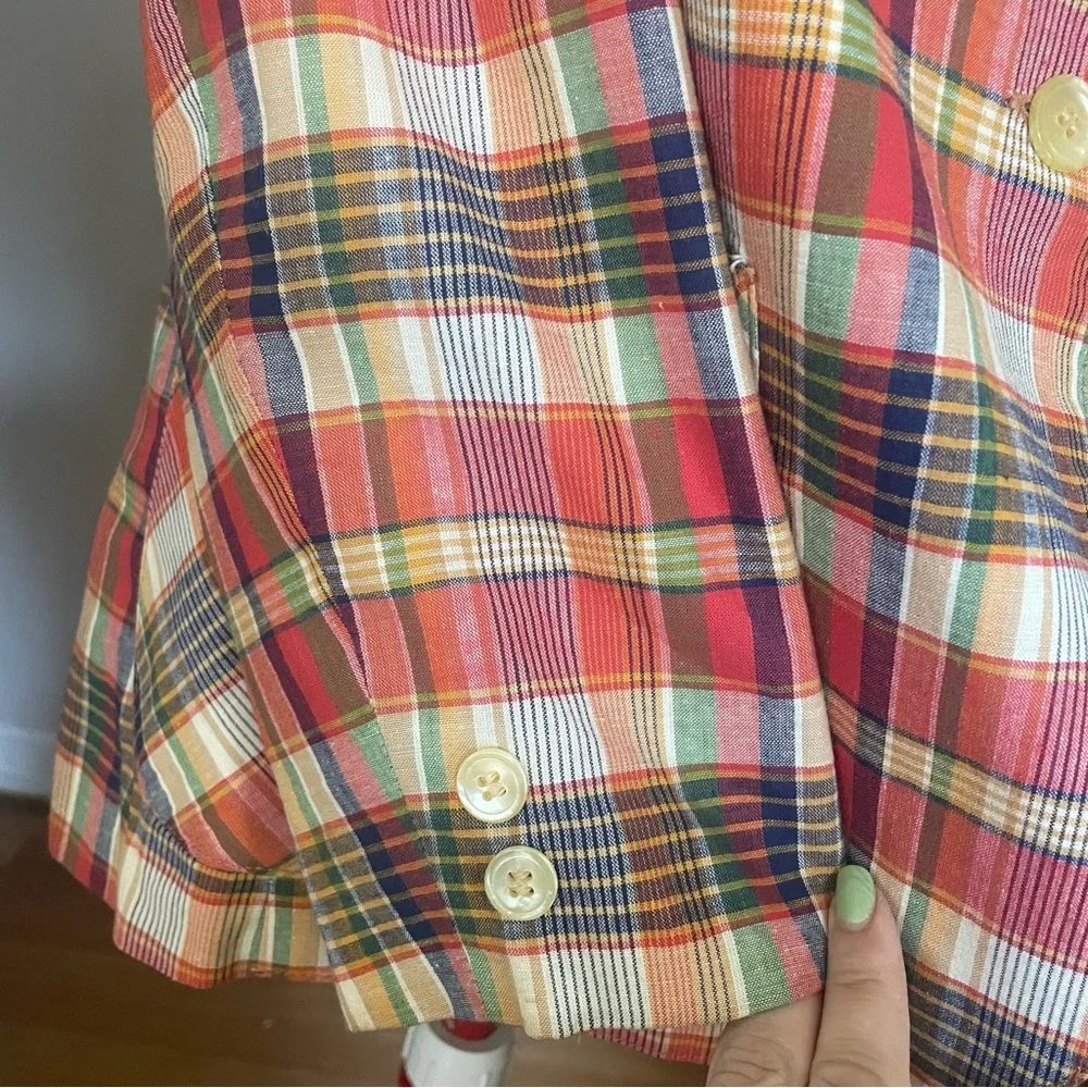 Vintage 1970s Orange Plaid Blazer By Prestige Of Boston Lightweight Lined Jacket - Picture 5 of 8